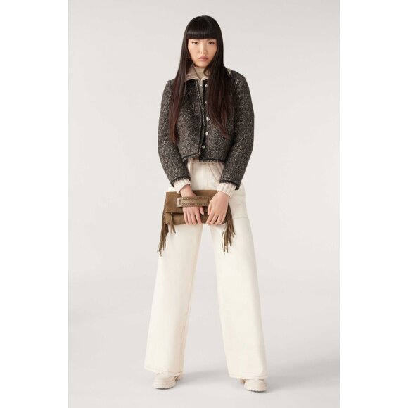 NWT $447 BA&SH BASH Gray Cotton Wool Boucle Tweed Jacket 0 / XS - Picture 3 of 9